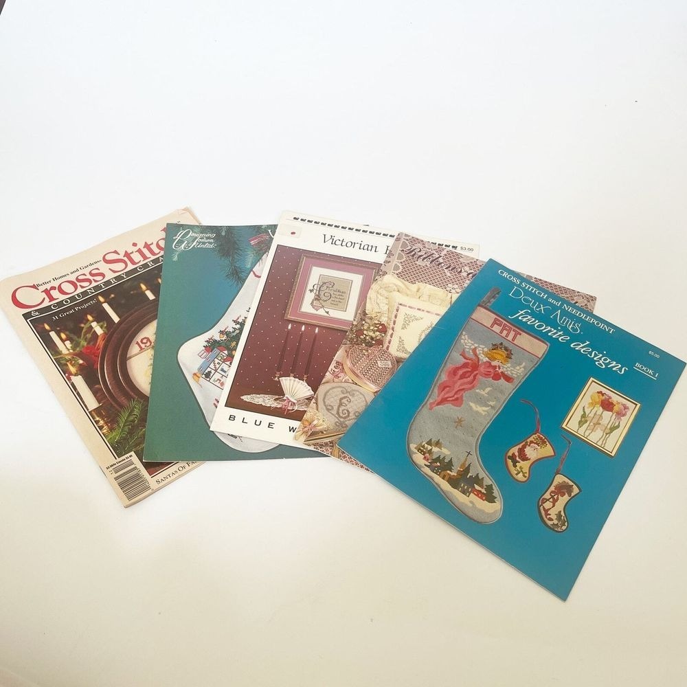 Vintage‎ Christmas Cross Stitch Pattern Book Lot of 5 Victorian Holiday Stocking